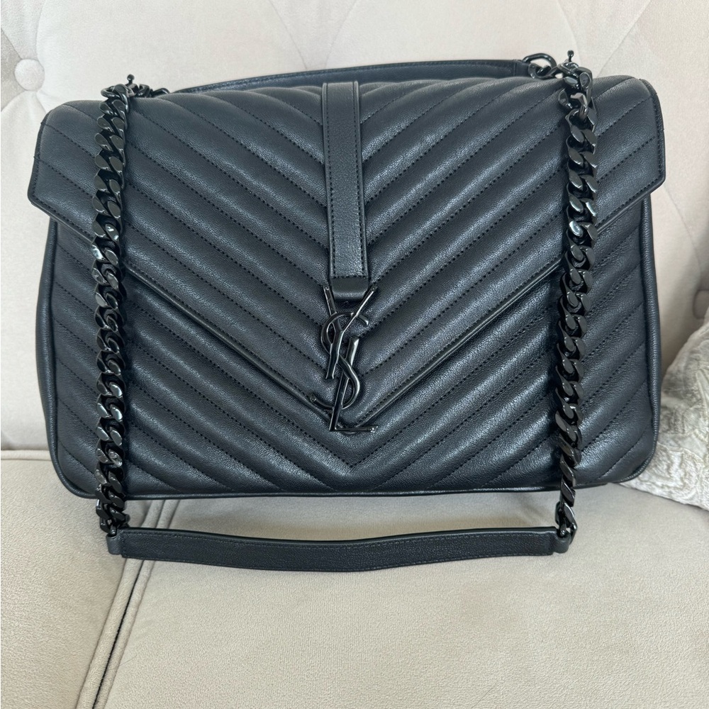 Saint Laurent Black Matelassé Leather Large College Top Handle